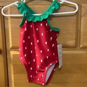 Old Navy Red & Green Strawberry Swimsuit for Baby Girls Size 3-6 Months New!